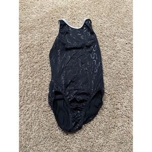 GK Elite Gymnastics Leotard Black Silver Metallic Floral Foil XS Sleeveless